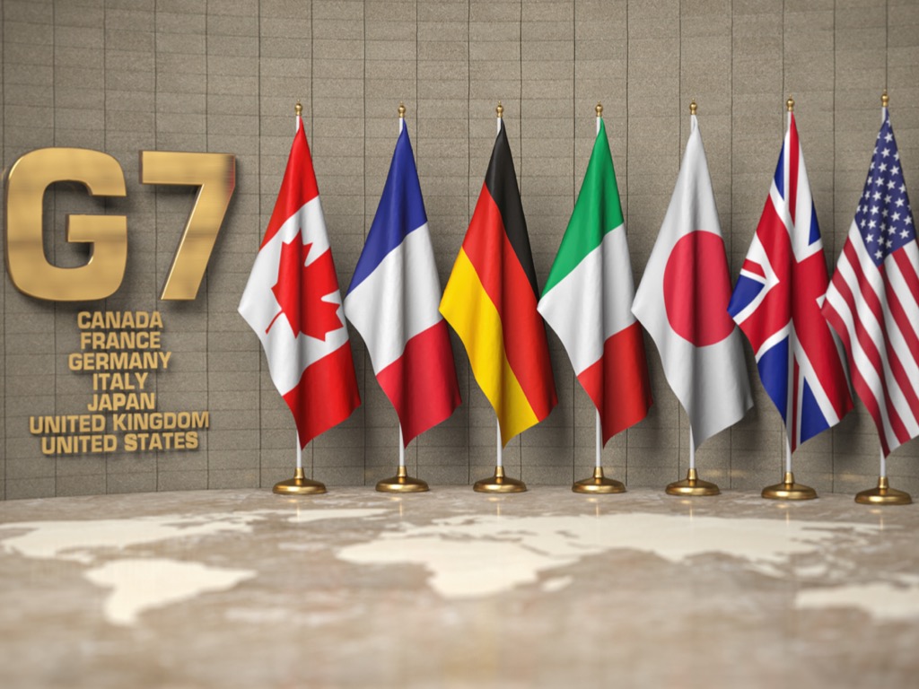 summit-or-meeting-concept-row-from-flags-of-members-of-g7-group-of-picture-id1323298979